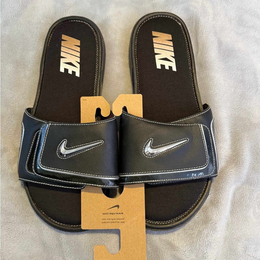 Nike Men’s Black Slide Sandals with White Swoosh
